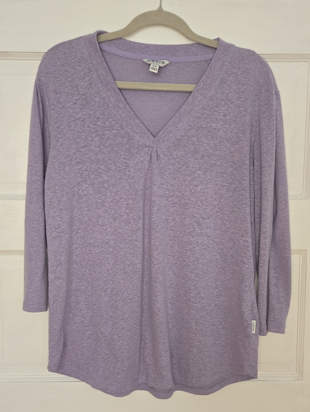 Orvis Classic Collection 3/4-Sleeve V-Neck Linen Blend Top Purple Med_134
